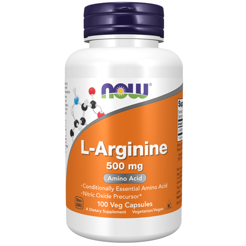 L-arginina 500 mg NOW Foods – 100 cápsulas vegetais