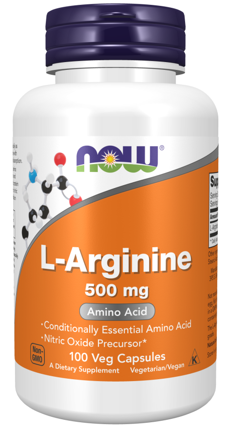 L-arginina 500 mg NOW Foods – 100 cápsulas vegetais