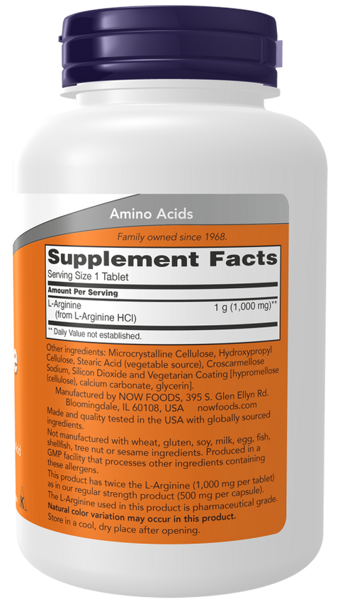 L-arginina 1000 mg Double Strength NOW Foods – 120 comprimidos – imagem 2