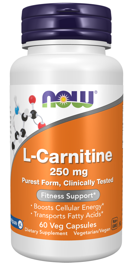 L-carnitina 250 mg NOW Foods – 60 cápsulas vegetais