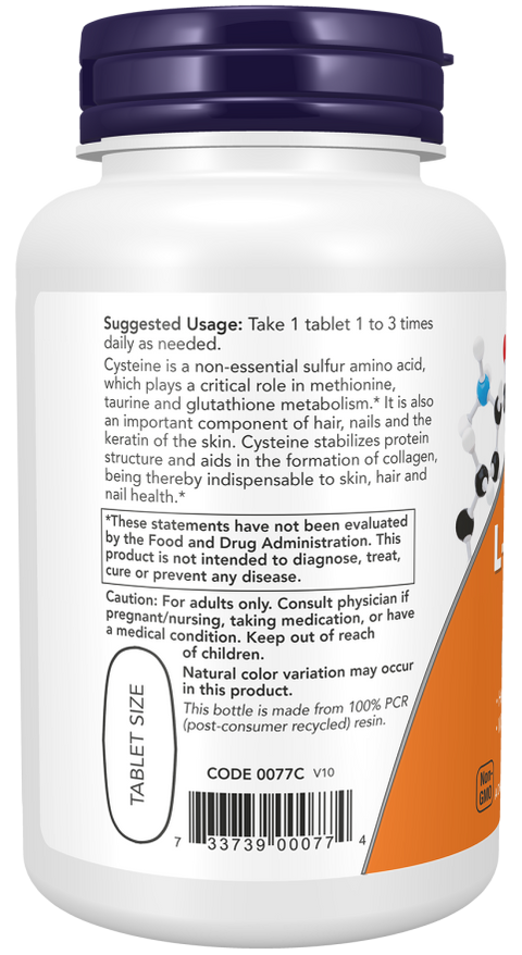 L-cisteína 500 mg NOW Foods – 100 comprimidos – imagem 3