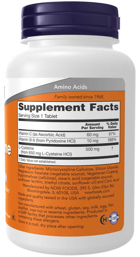 L-cisteína 500 mg NOW Foods – 100 comprimidos – imagem 2