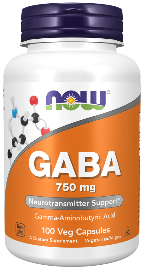 GABA 750 mg NOW Foods – 100 cápsulas vegetais