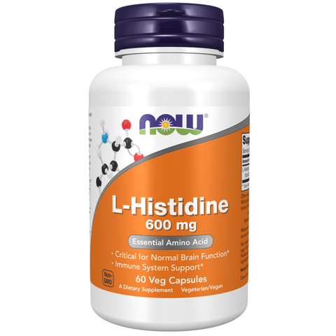L-histidina 600 mg NOW Foods – 60 cápsulas vegetais