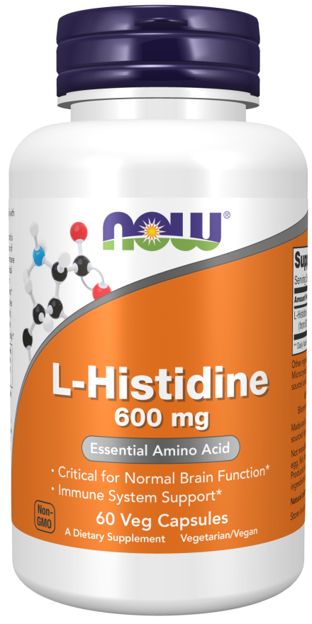 L-histidina 600 mg NOW Foods – 60 cápsulas vegetais