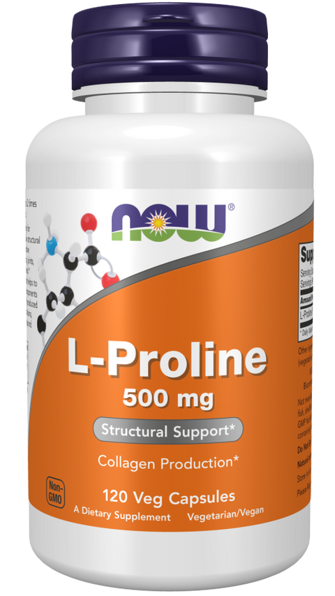 L-prolina 500 mg NOW Foods – 120 cápsulas vegetais