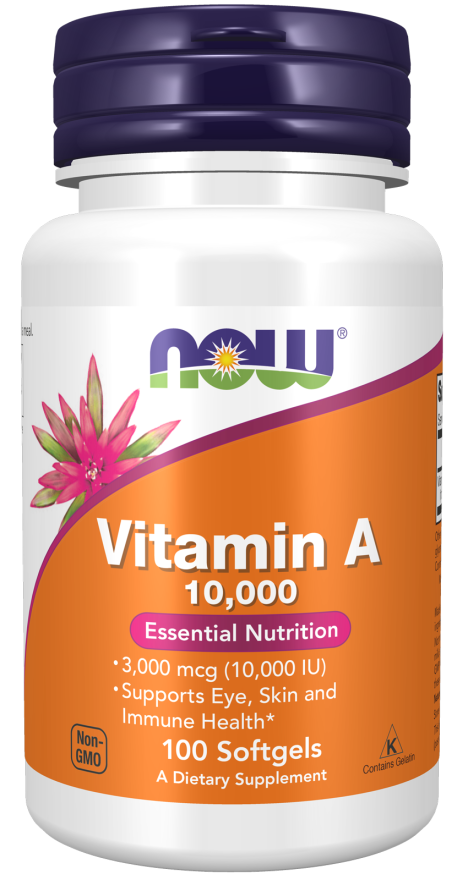 Vitamina A 10 000 UI NOW Foods – 100 cápsulas moles