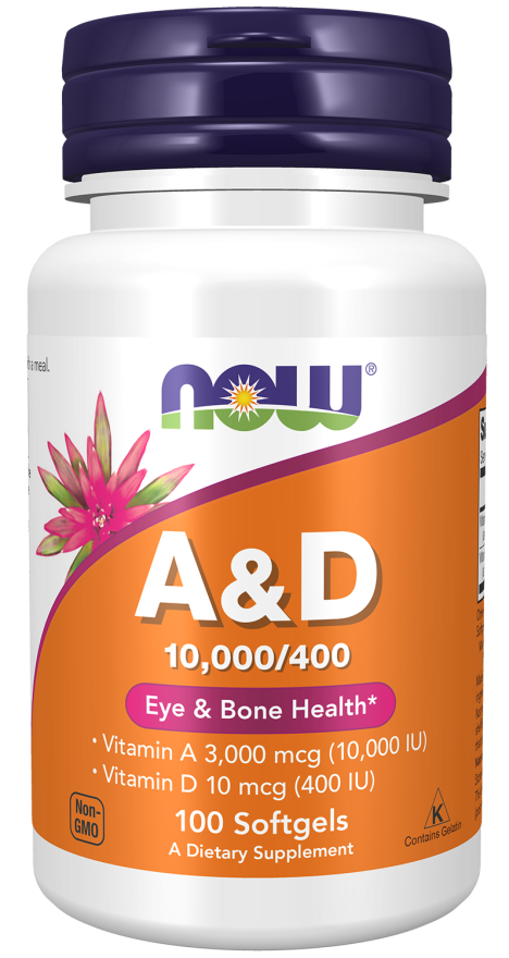 Vitamina A e D 10 000/400 UI NOW Foods – 100 cápsulas moles
