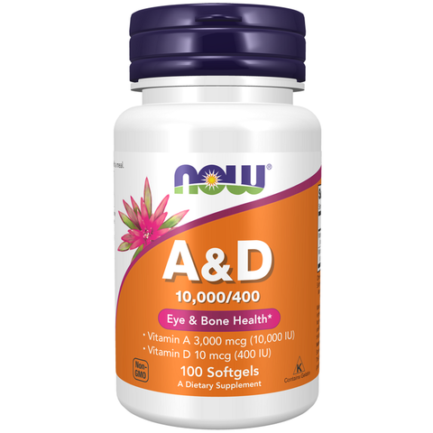 Vitamina A e D 10 000/400 UI NOW Foods – 100 cápsulas moles