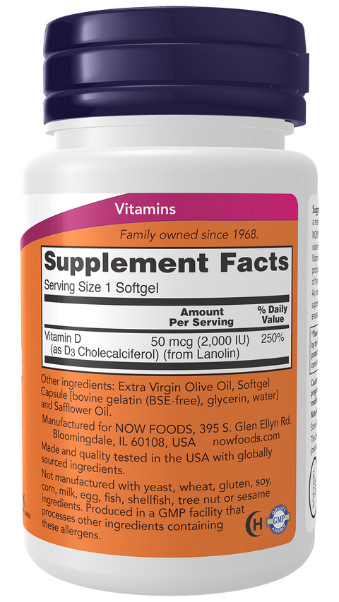 Vitamina D3 2000 UI NOW Foods – 30 cápsulas moles – imagem 2