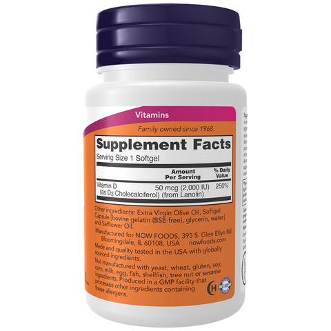 Vitamina D3 2000 UI NOW Foods – 30 cápsulas moles – imagem 2