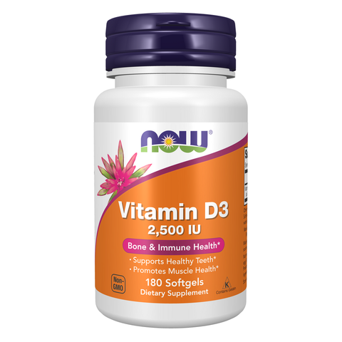 Vitamina D3 2500 UI NOW Foods – 180 cápsulas moles