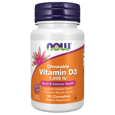 Vitamina D3 mastigável 1000 UI NOW Foods – 180 comprimidos sabor a fruta