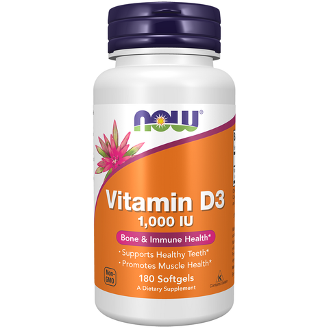 Vitamina D3 1000 UI NOW Foods – 180 cápsulas moles