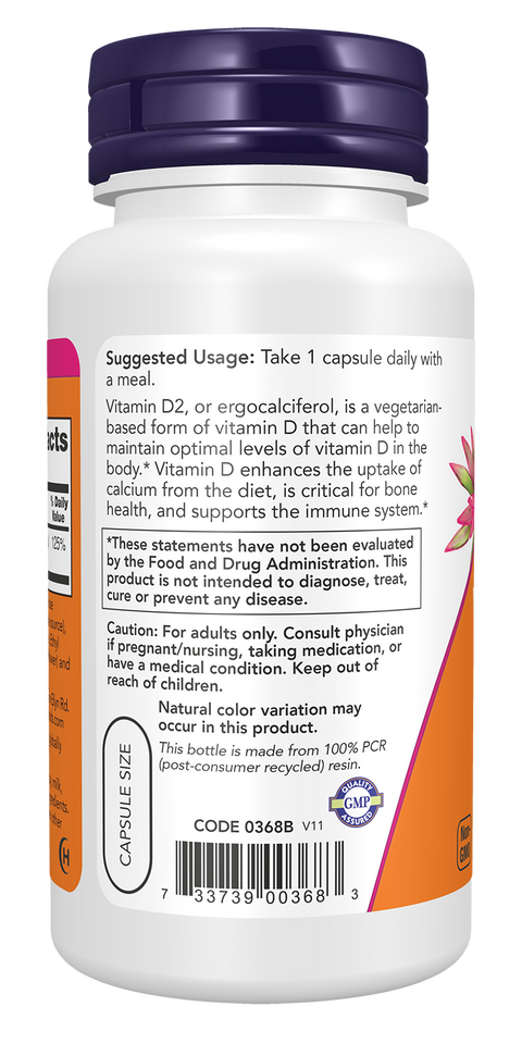 Vitamina D vegan NOW Foods – Vitamin D2 1000 UI 120 cápsulas vegetais – imagem 3