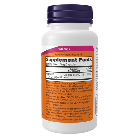 Vitamina D vegan NOW Foods – Vitamin D2 1000 UI 120 cápsulas vegetais – imagem 2