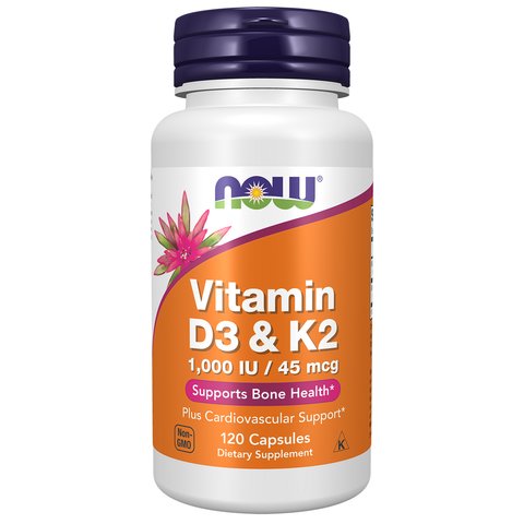 Vitamina D3 e K2 NOW Foods – Vitamin D-3 1000 UI + K2 45 mcg 120 cápsulas