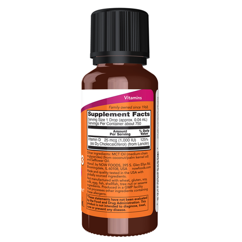 Vitamina D3 gotas NOW Foods – Vitamin D-3 Liquid 1000 UI por gota 30 ml – imagem 2