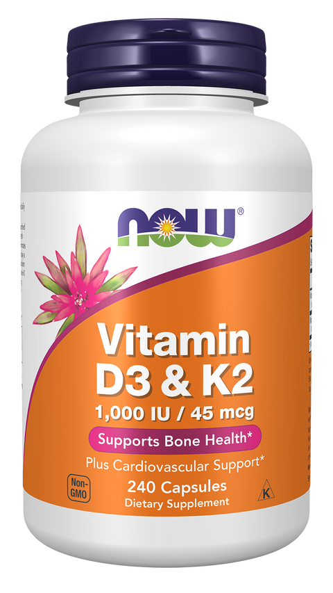 Vitamina D3 e K2 NOW Foods – Vitamin D-3 1000 UI + K2 45 mcg 240 cápsulas