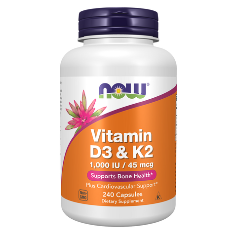 Vitamina D3 e K2 NOW Foods – Vitamin D-3 1000 UI + K2 45 mcg 240 cápsulas