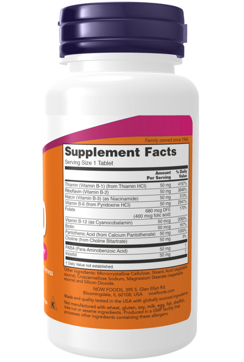 Complexo B vitamina B-50 NOW Foods – 100 comprimidos – imagem 2