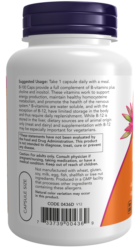 Complexo B vitamina B-100 NOW Foods – 100 cápsulas vegetais – imagem 3