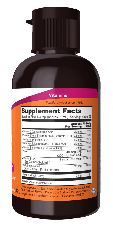 Vitamina B12 líquida complexo B NOW Foods – frasco de 60 ml – imagem 2