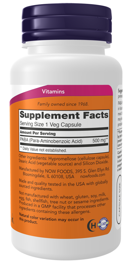 PABA 500 mg NOW Foods – 100 cápsulas vegetais – imagem 2