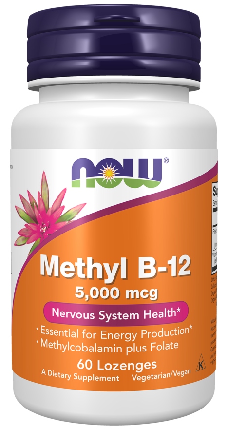 Vitamina B12 metilcobalamina com folato 5000 mcg NOW Foods – 60 pastilhas