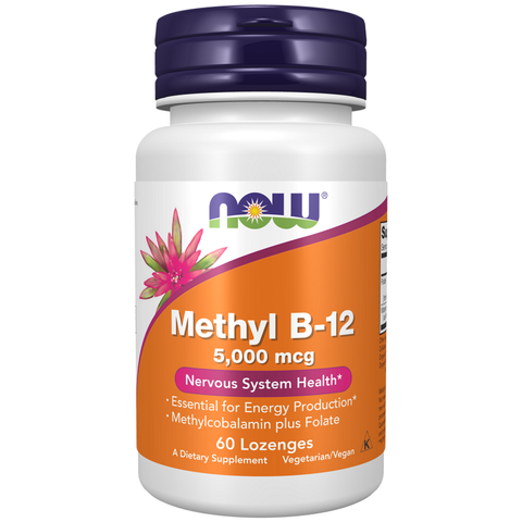 Vitamina B12 metilcobalamina com folato 5000 mcg NOW Foods – 60 pastilhas
