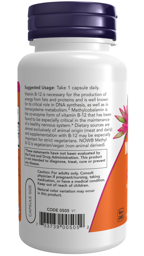 Vitamina B12 metilcobalamina 5000 mcg NOW Foods – 90 cápsulas vegetais – imagem 3