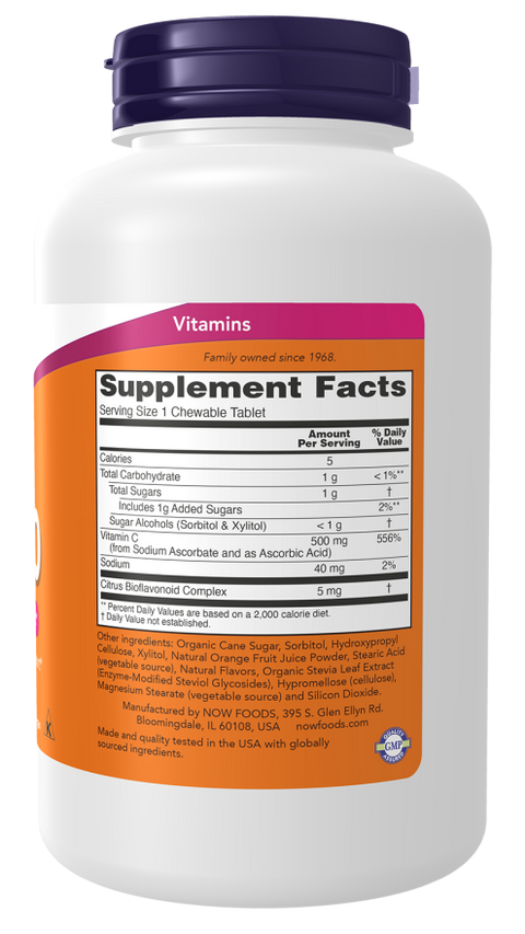 Vitamina C 500 mg mastigável sabor laranja NOW Foods – 100 comprimidos – imagem 2