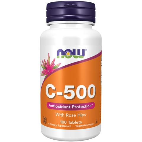 Vitamina C 500 mg com rosa mosqueta NOW Foods – 100 comprimidos