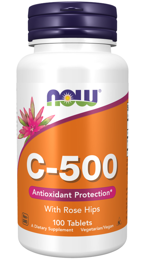 Vitamina C 500 mg com rosa mosqueta NOW Foods – 100 comprimidos