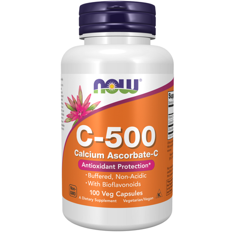 Vitamina C ascorbato de cálcio 500 mg NOW Foods – 100 cápsulas vegetais