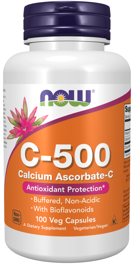Vitamina C ascorbato de cálcio 500 mg NOW Foods – 100 cápsulas vegetais