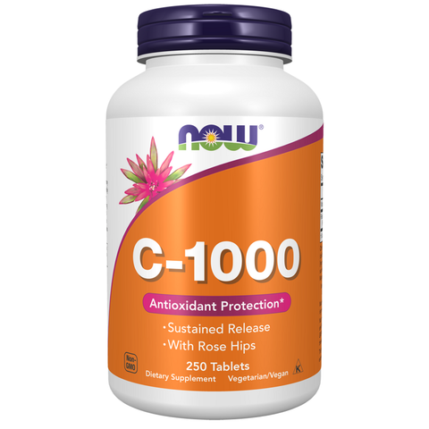 Vitamina C 1000 mg libertação prolongada NOW Foods – 250 comprimidos