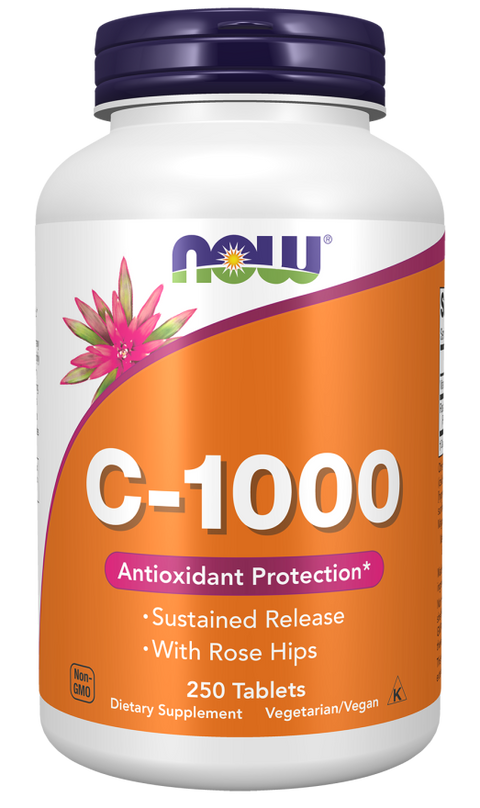 Vitamina C 1000 mg libertação prolongada NOW Foods – 250 comprimidos