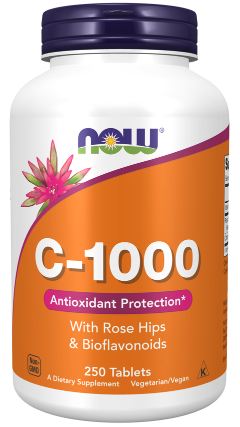 Vitamina C 1000 mg com rosa mosqueta e bioflavonoides NOW Foods – 250 comprimidos