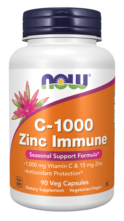 Vitamina C 1000 mg e zinco NOW Foods – 90 cápsulas vegetais