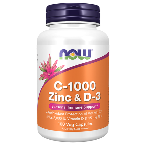 Vitamina C 1000 mg, zinco e vitamina D3 NOW Foods – 100 cápsulas vegetais