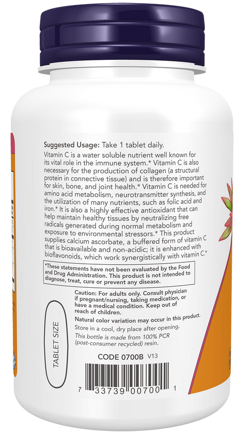 Vitamina C tamponada 1000 mg com bioflavonoides NOW Foods – 90 comprimidos – imagem 3