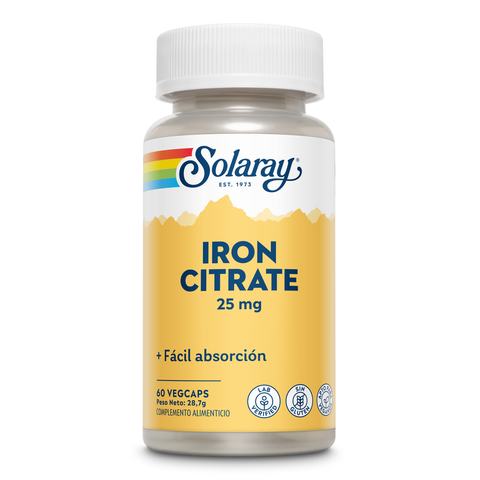 Citrato de Ferro 25 mg 60 Cápsulas Vegetais Solaray – Viva Saudável