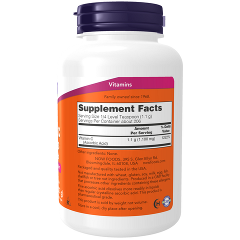 Vitamina C em pó NOW Foods – Vitamin C Crystals ácido ascórbico 227 g – imagem 2
