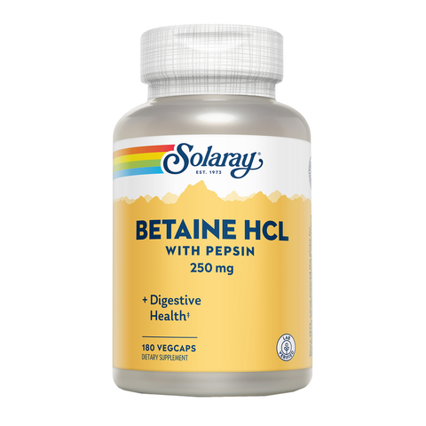 Betaína HCl com Pepsina 250 mg 180 Cápsulas Vegetais Solaray – Viva Saudável