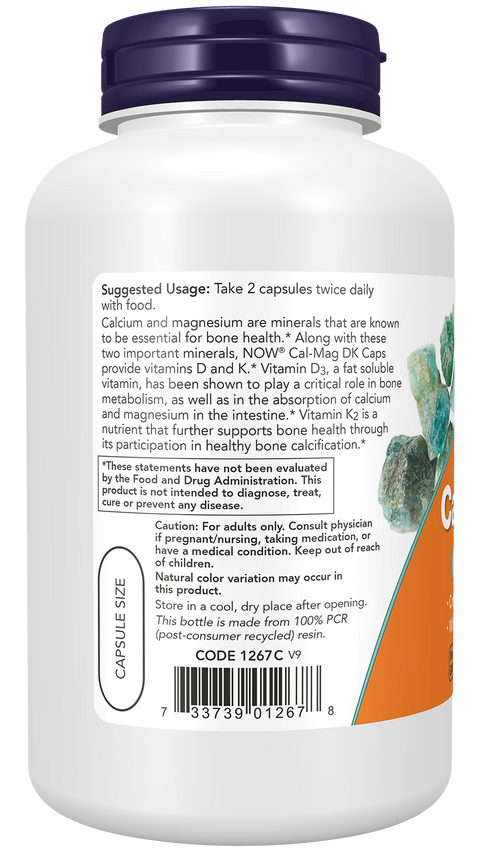 Cálcio e magnésio com vitamina D3 e K2 (Cal-Mag DK) NOW Foods – 180 cápsulas – imagem 3