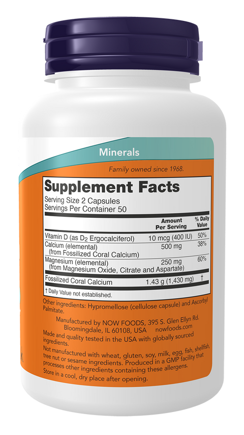 Cálcio de coral com magnésio e vitamina D NOW Foods – 100 cápsulas – imagem 2