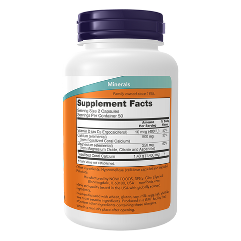 Cálcio de coral com magnésio e vitamina D NOW Foods – 100 cápsulas – imagem 2