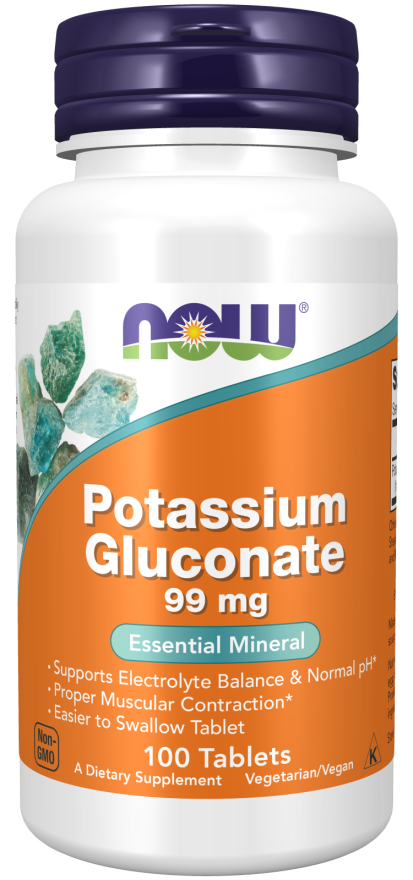 Gluconato de potássio 99 mg NOW Foods – 100 comprimidos