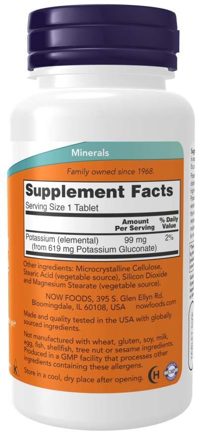 Gluconato de potássio 99 mg NOW Foods – 100 comprimidos – imagem 2